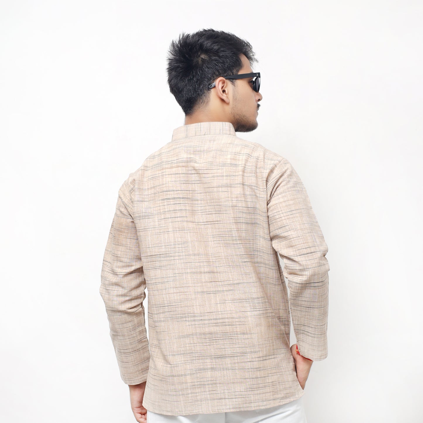 Light Jharna Full Sleeves Short Kurta-Beige