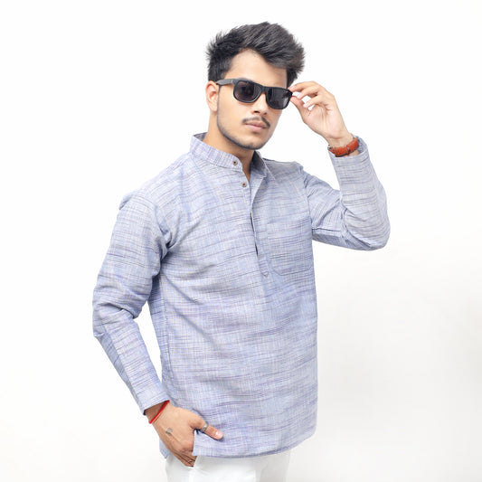 Light Jharna Full Sleeves Short Kurta-Blue
