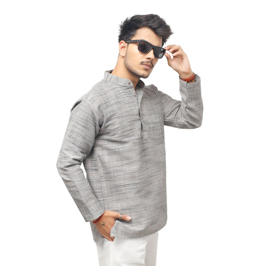 Light Jharna Full Sleeves Short Kurta-Gray