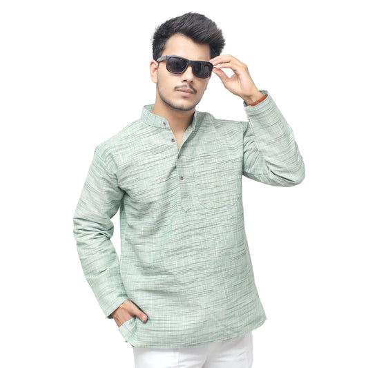 Light Jharna Full Sleeves Short Kurta-Green