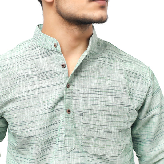 Light Jharna Full Sleeves Short Kurta-Green