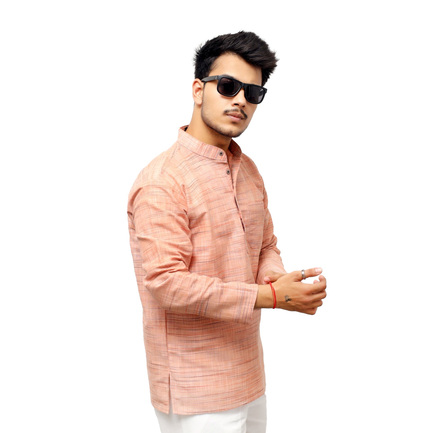 Light Jharna Full Sleeves Short Kurta-Orange