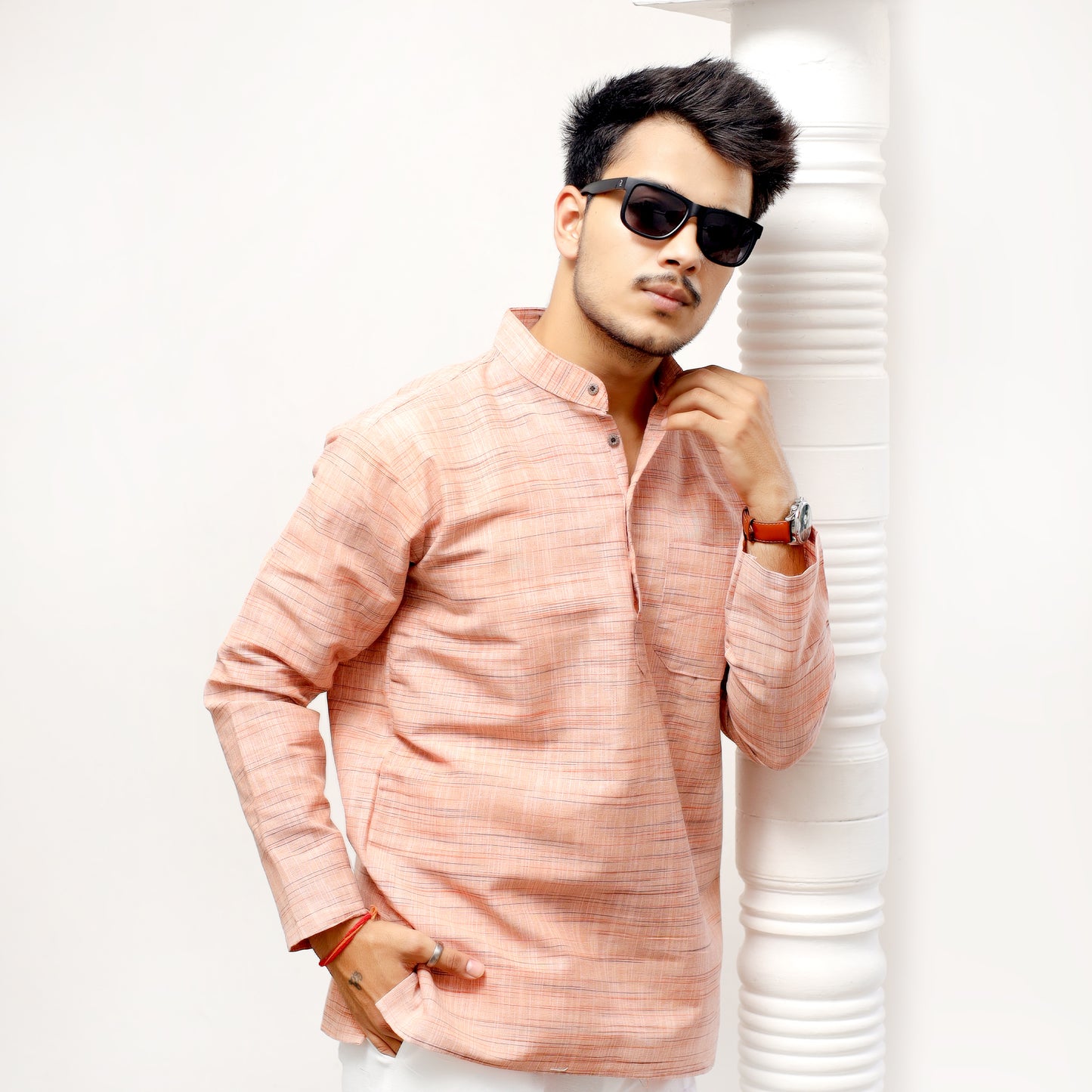Light Jharna Full Sleeves Short Kurta-Orange