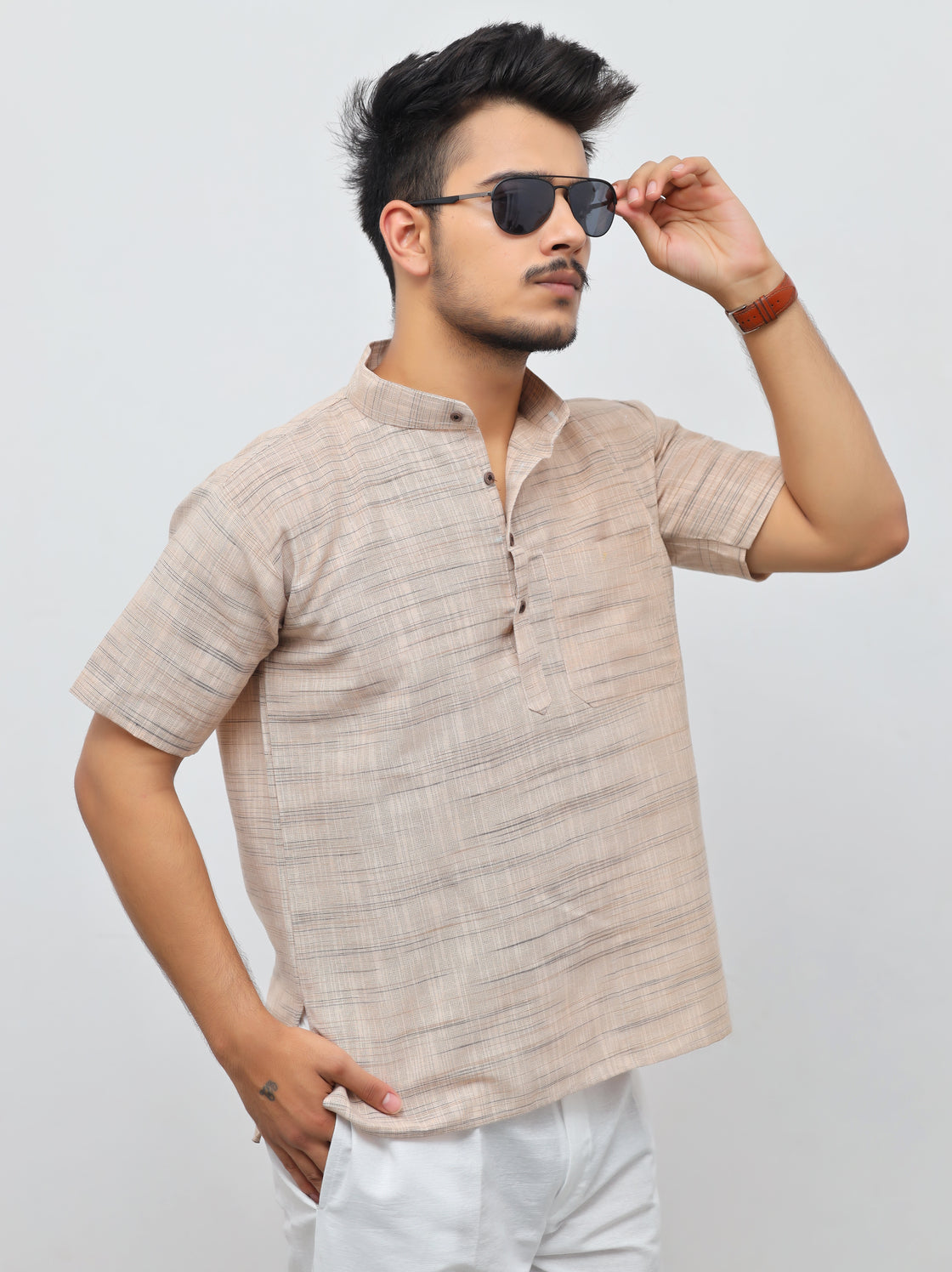 Men's Light Jharna Short Half Sleeves Kurta