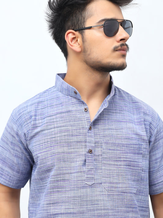 Light Jharna Half Sleeves Short Kurta-Blue