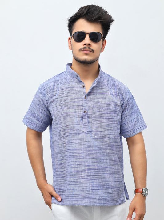 Light Jharna Half Sleeves Short Kurta-Blue