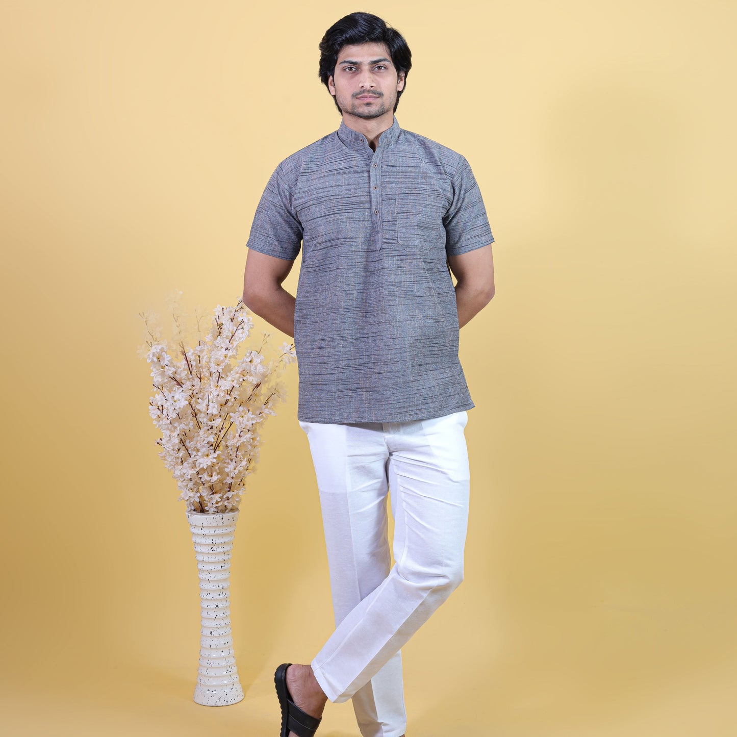 Combo Set Light Jharna Half Sleeves Short Kurta Pant-Gray