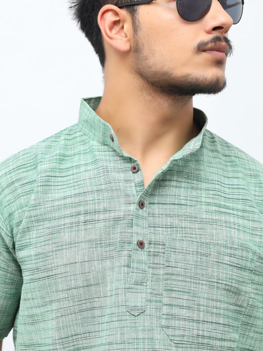 Light Jharna Half Sleeves Short Kurta-Green