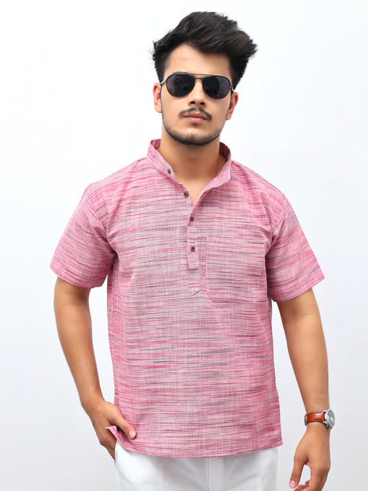 Light Jharna Half Sleeves Short Kurta-Pink
