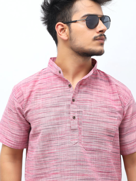 Light Jharna Half Sleeves Short Kurta-Pink