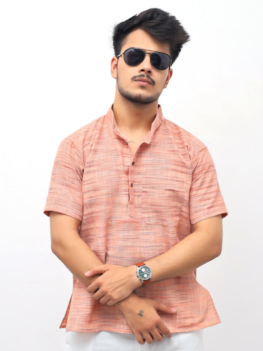 Light Jharna Half Sleeves Short Kurta-Orange