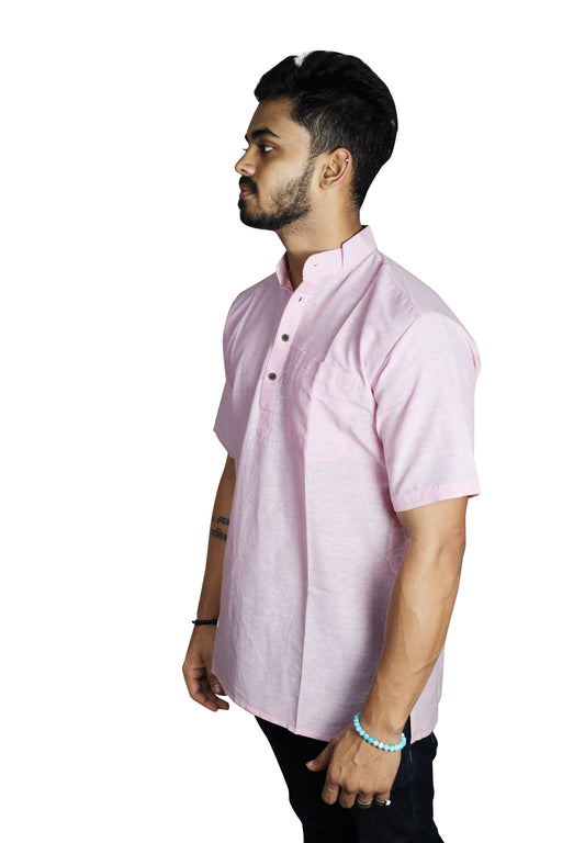 Solid Half Sleeves Short Kurta-Pink