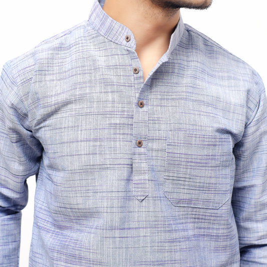 Light Jharna Full Sleeves Short Kurta-Blue
