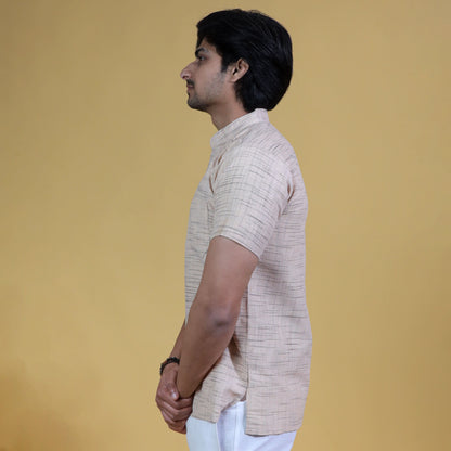 Combo Set Light Jharna Half Sleeves Short Kurta Pant-Beige