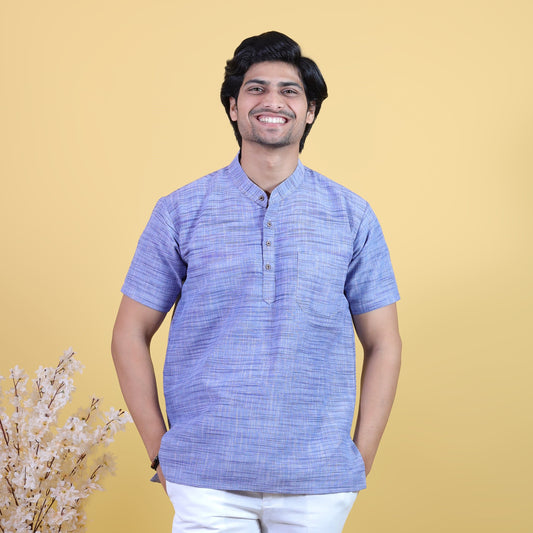 Light Jharna Half Sleeves Short Kurta-Blue