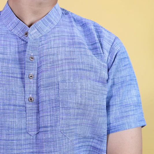 Light Jharna Half Sleeves Short Kurta-Blue