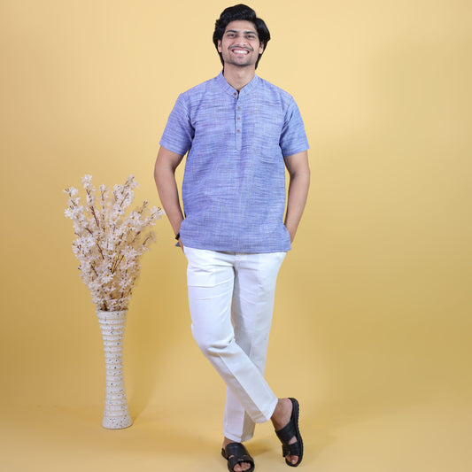Combo Set Light Jharna Half Sleeves Short Kurta Pant-Blue