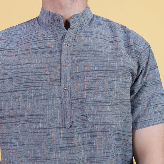 Light Jharna Half Sleeves Short Kurta-Gray