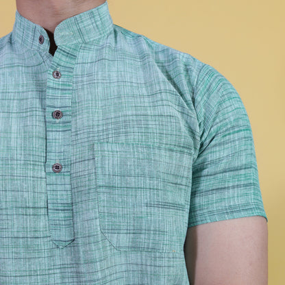 Combo Set Light Jharna Half Sleeves Short Kurta Pant-Green