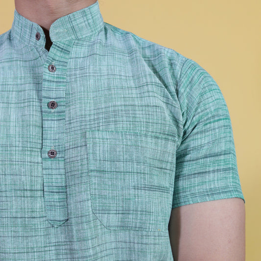 Light Jharna Half Sleeves Short Kurta-Green