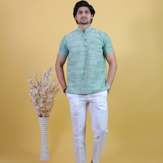 Combo Set Light Jharna Half Sleeves Short Kurta Pant-Green