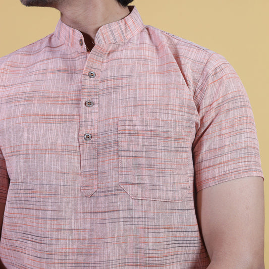 Light Jharna Half Sleeves Short Kurta-Orange