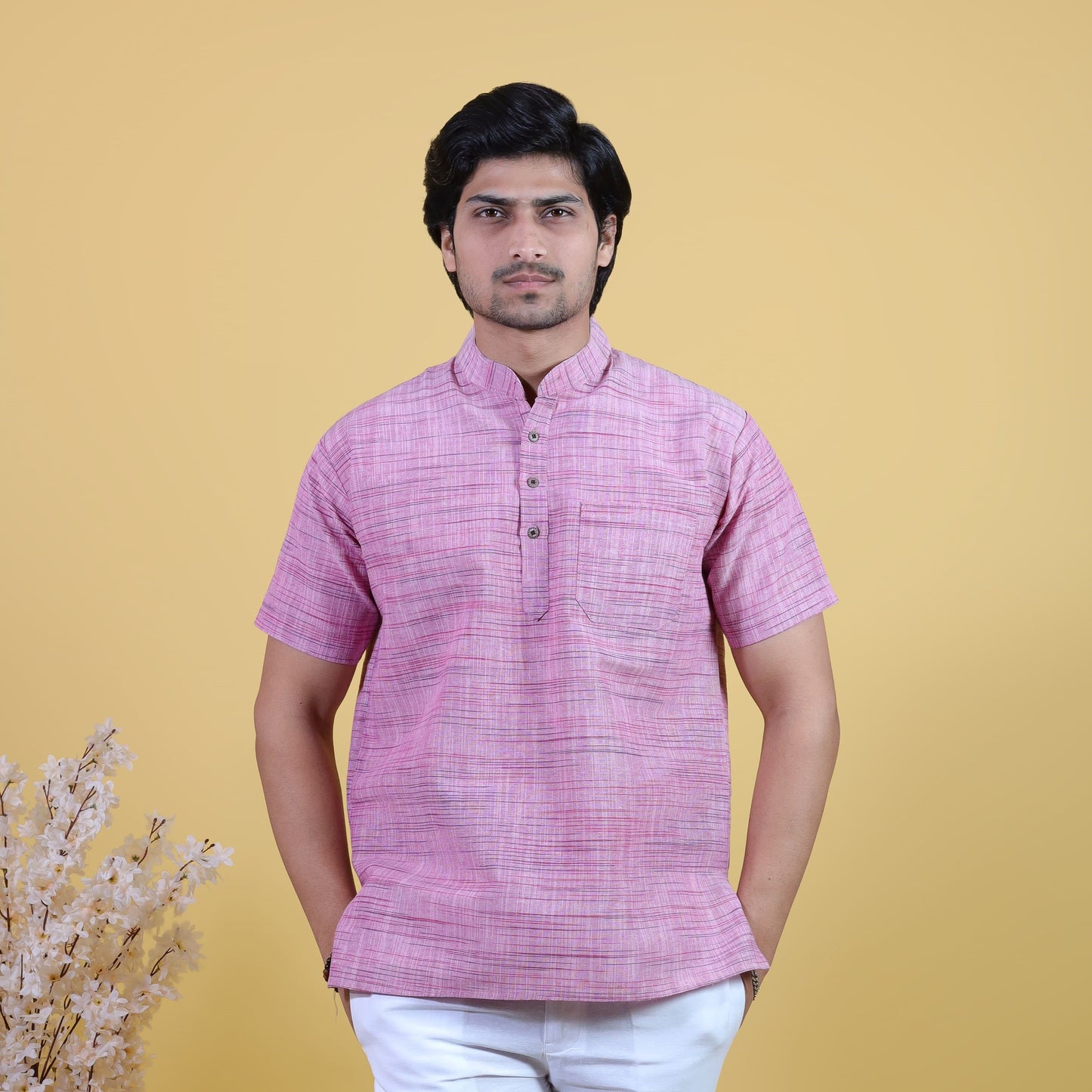 Combo Set Light Jharna Half Sleeves Short Kurta Pant-Pink