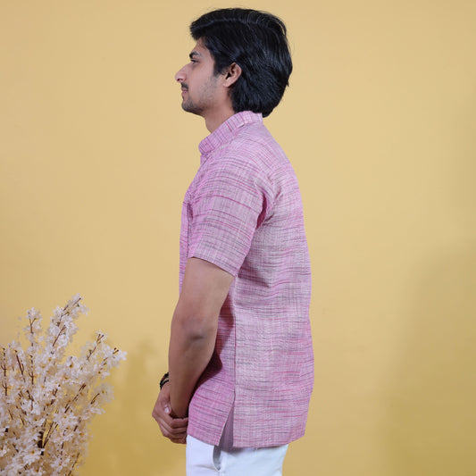 Light Jharna Half Sleeves Short Kurta-Pink