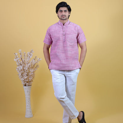 Combo Set Light Jharna Half Sleeves Short Kurta Pant-Pink