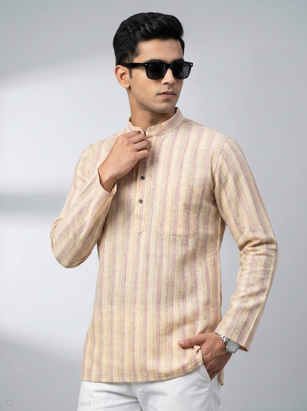 Limited edition Full Sleeves Short Kurta- Striped Orange