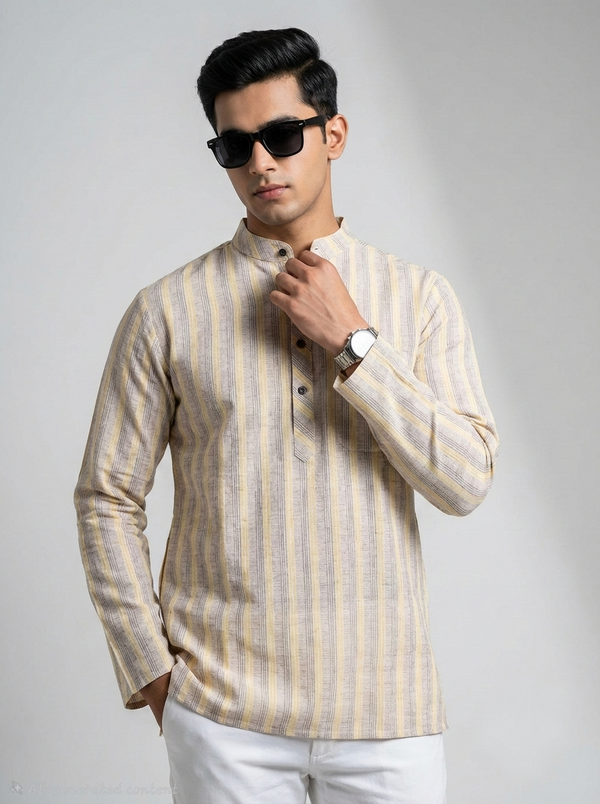 Limited edition Full Sleeves Short Kurta- Striped bige