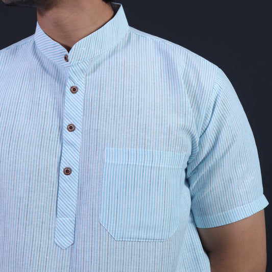 LoomStripe Half Sleeves Short Kurta-Blue