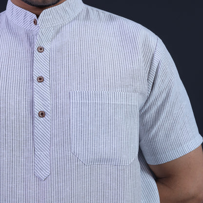 Combo Set Loomstripe Half Sleeves Short Kurta Pant-Gray