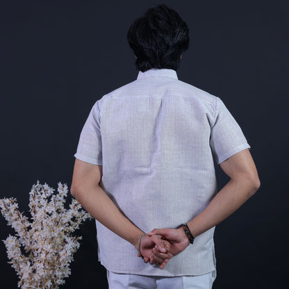 Combo Set Loomstripe Half Sleeves Short Kurta Pant-Gray