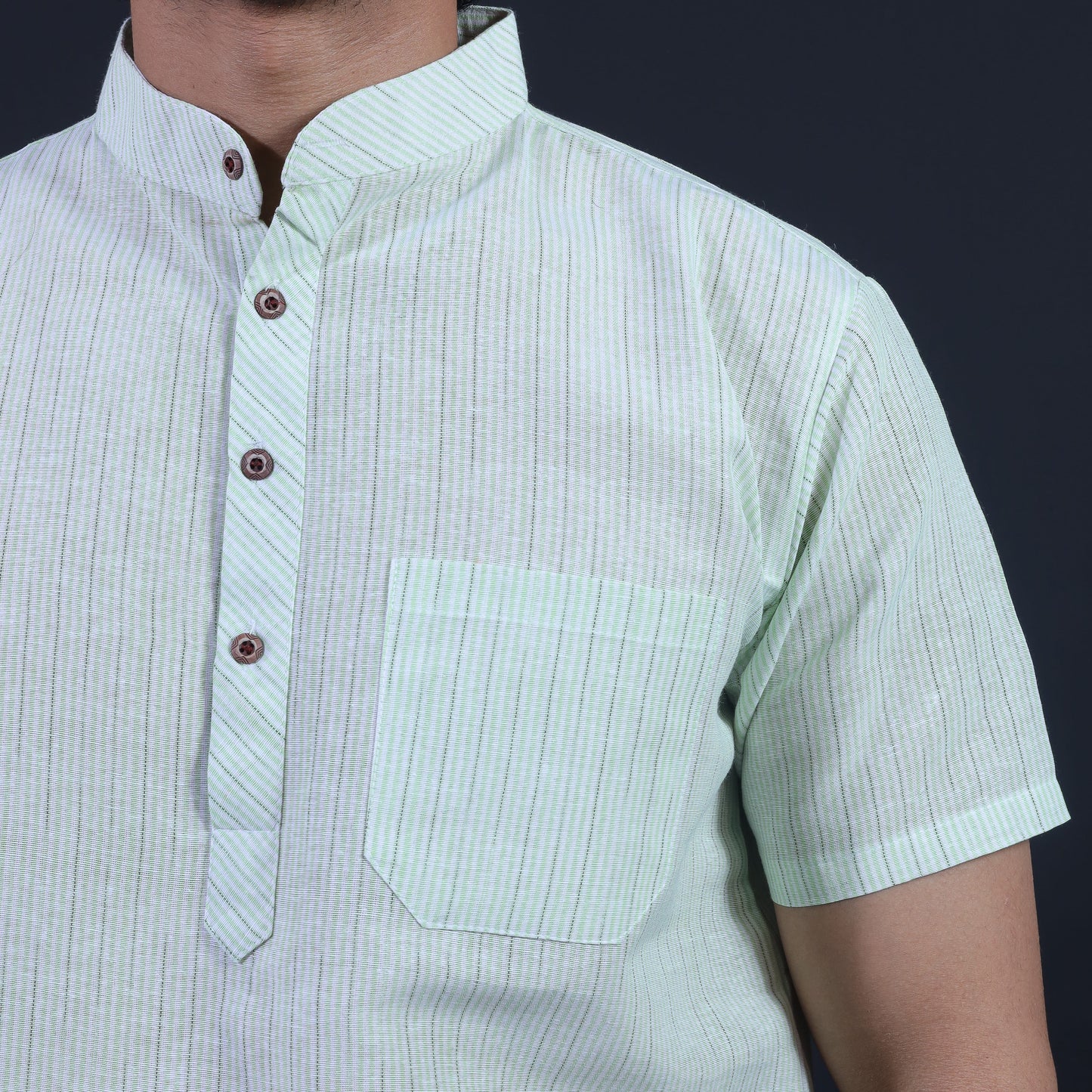 Combo Set Loomstripe Half Sleeves Short Kurta Pant-Green