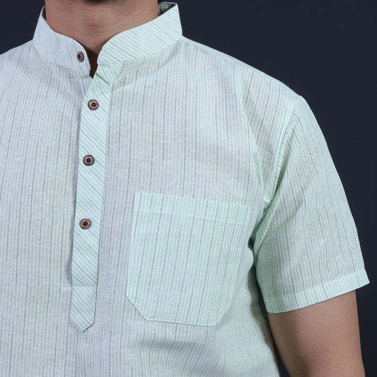 LoomStripe Half Sleeves Short Kurta-Green