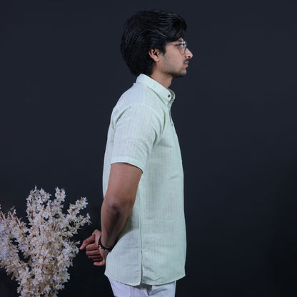 Combo Set Loomstripe Half Sleeves Short Kurta Pant-Green