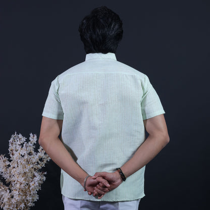 Combo Set Loomstripe Half Sleeves Short Kurta Pant-Green