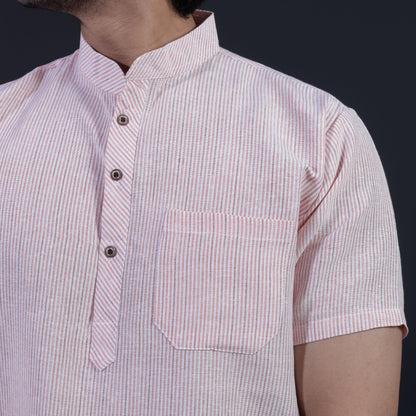 Combo Set Loomstripe Half Sleeves Short Kurta Pant-Light Orange