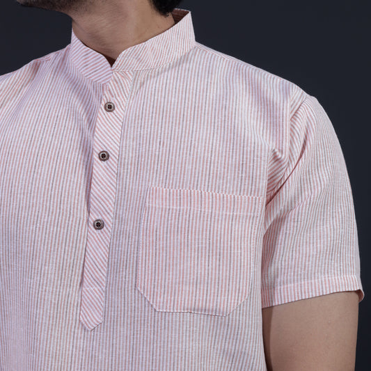 LoomStripe Half Sleeves Short Kurta-Light Orange