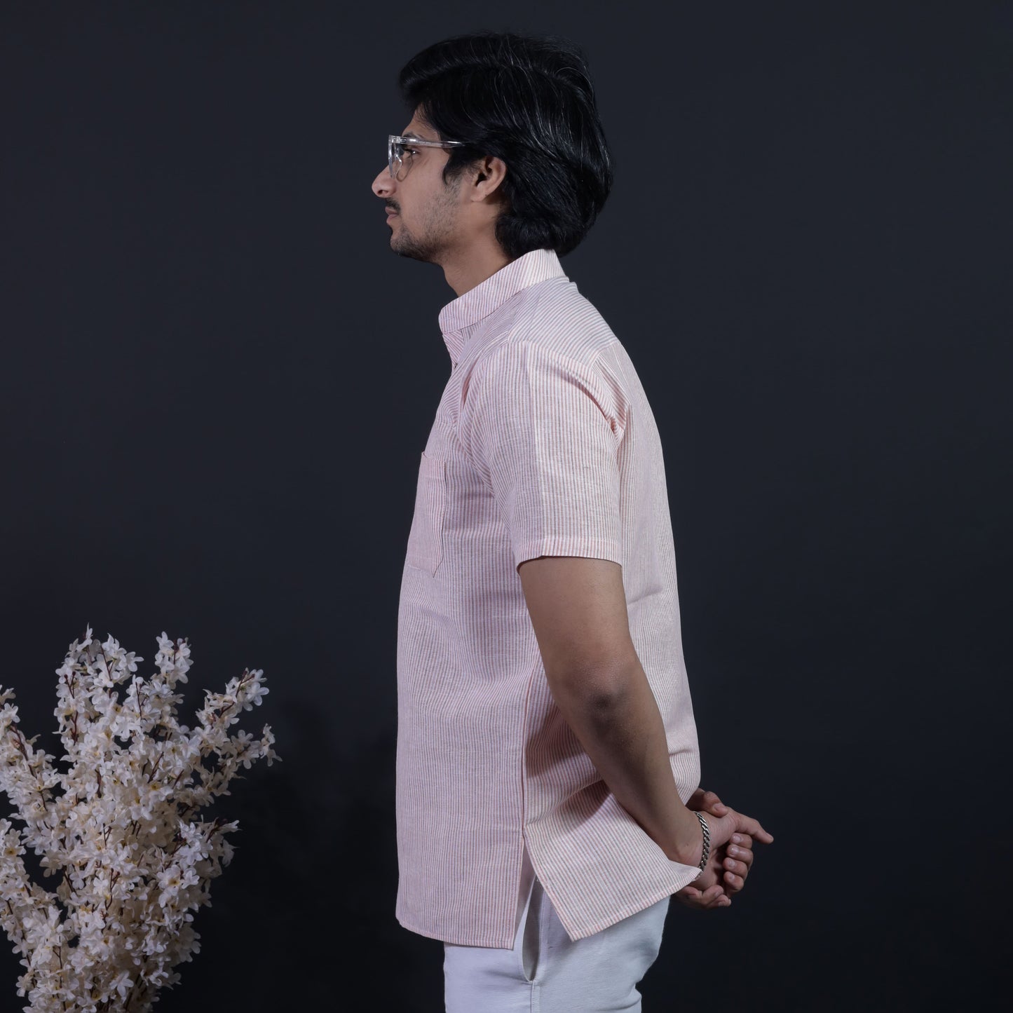 Combo Set Loomstripe Half Sleeves Short Kurta Pant-Light Orange