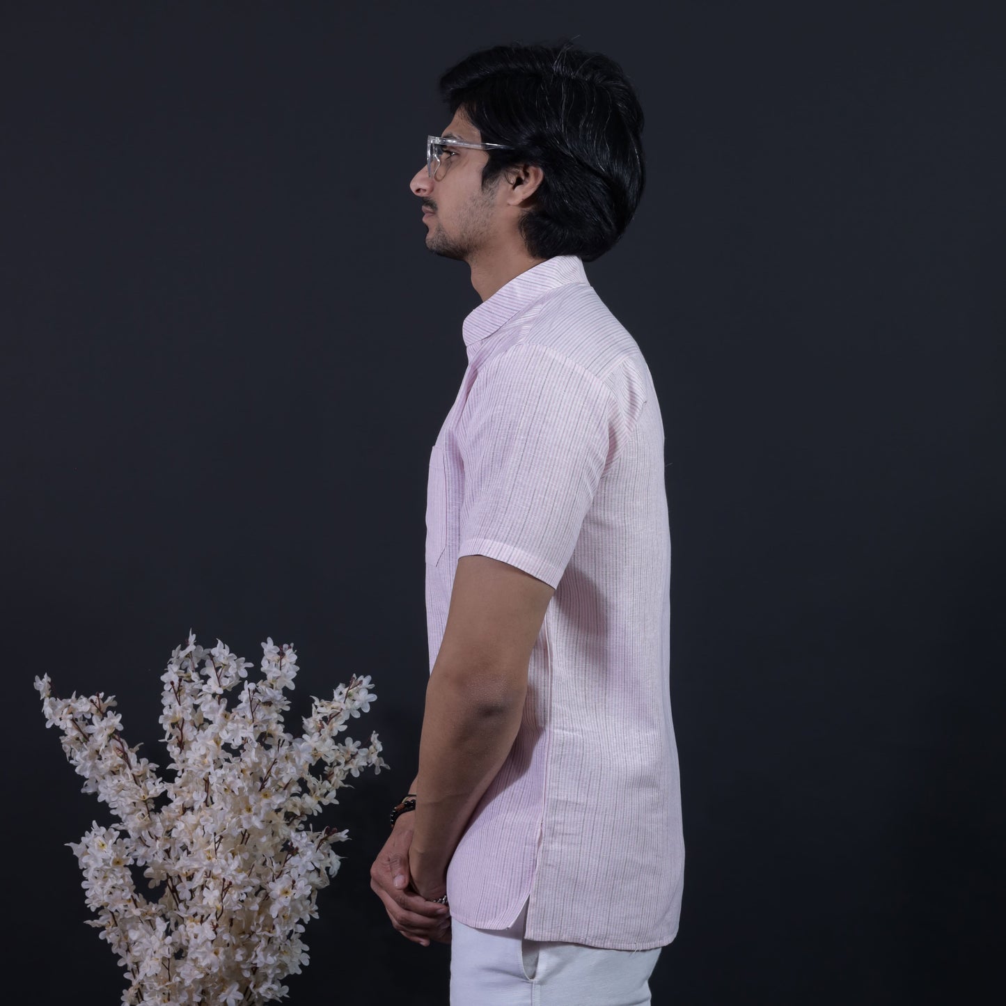 Combo Set Loomstripe Half Sleeves Short Kurta Pant-Pink