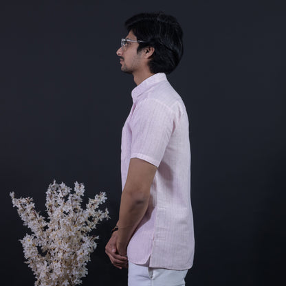 Combo Set Loomstripe Half Sleeves Short Kurta Pant-Pink