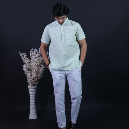 Combo Set Loomstripe Half Sleeves Short Kurta Pant-Green