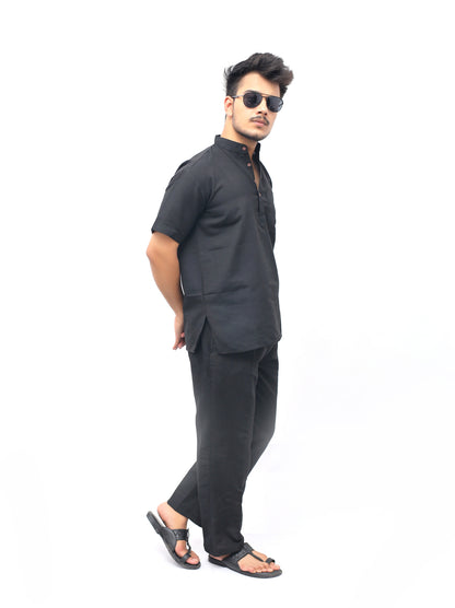 Co ord Set Half Sleeves-Black