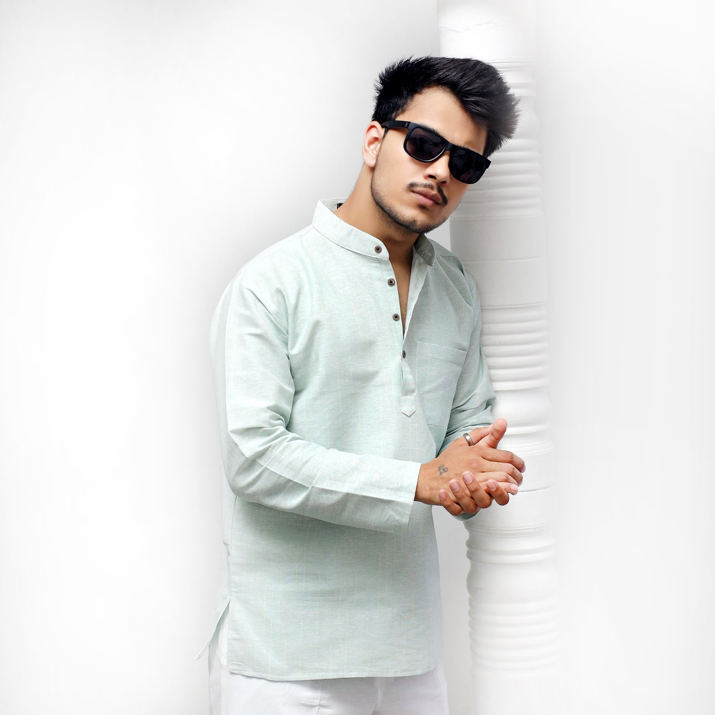 Softline Full Sleeves Short Kurta-Green