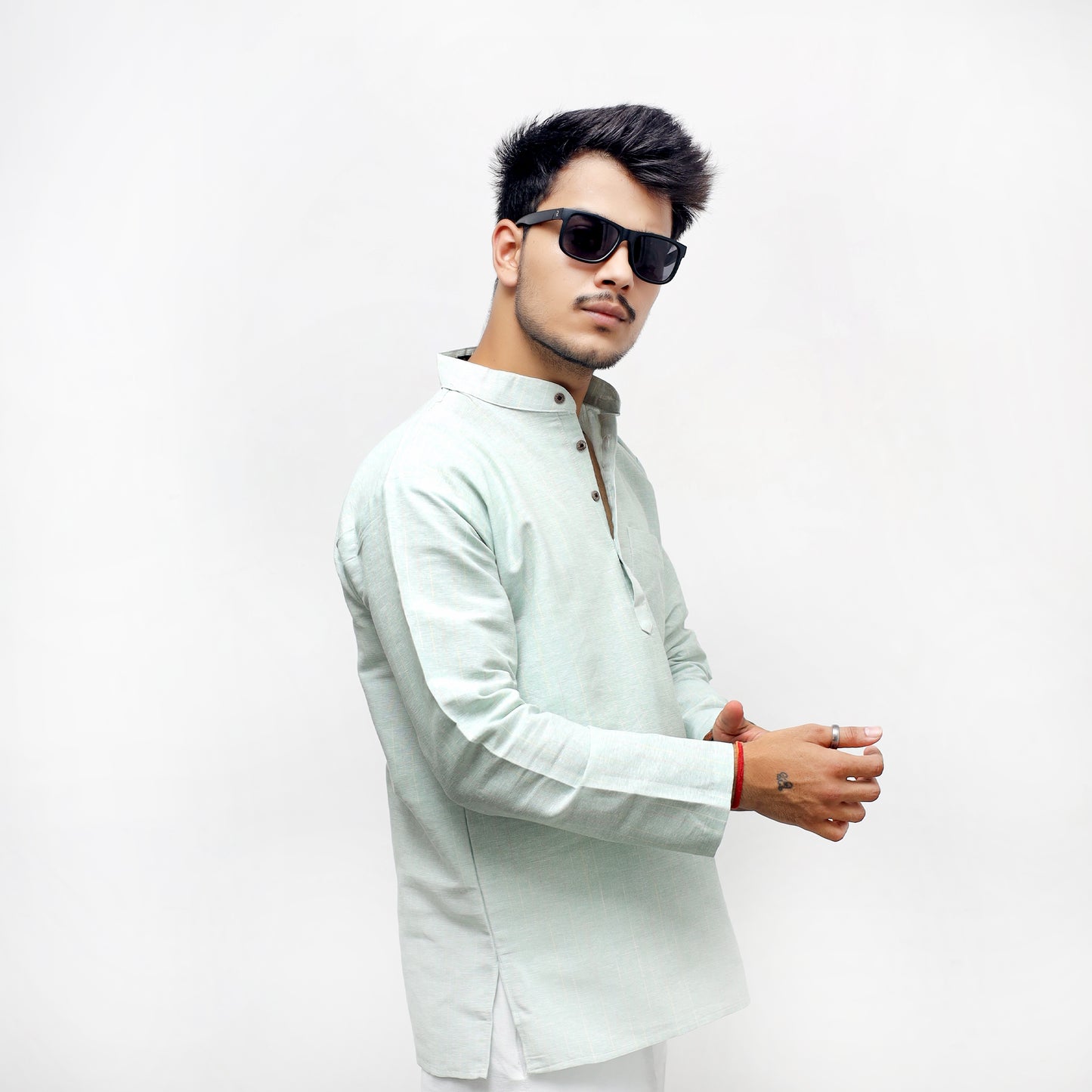 Softline Full Sleeves Short Kurta-Green