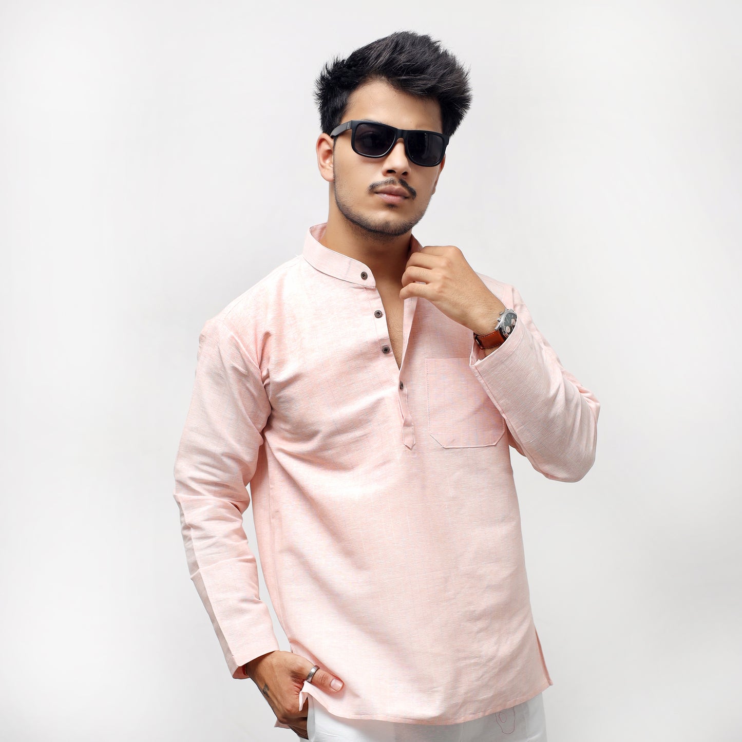 Softline Full Sleeves Short Kurta-Orange