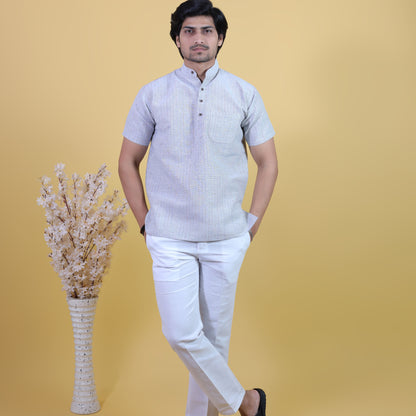 Combo Set Softline Half Sleeves Short Kurta Pant-Gray