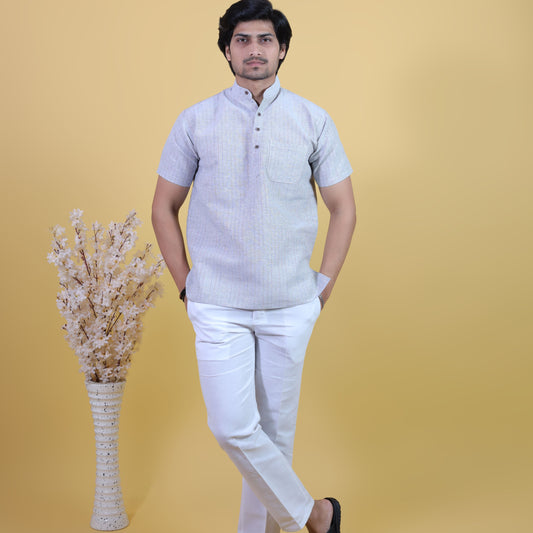 Combo Set Softline Half Sleeves Short Kurta Pant-Gray